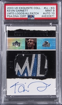 2003-04 UD "Exquisite Collection" Limited Logos #KG Kevin Garnett Signed Game Used Patch Card (#04/75) – PSA MINT 9, PSA/DNA 10